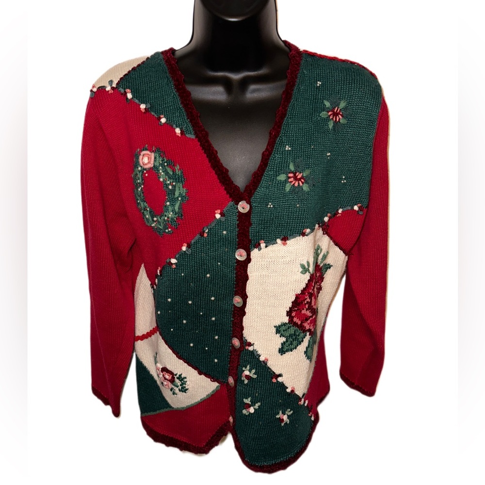 Vintage 90’s Susan Bristol Holiday Embroidered Cardigan Sweater - Picture 1 of 5
